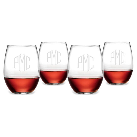 Monogrammed 21 oz. Stemless Wine Glass Set of 4